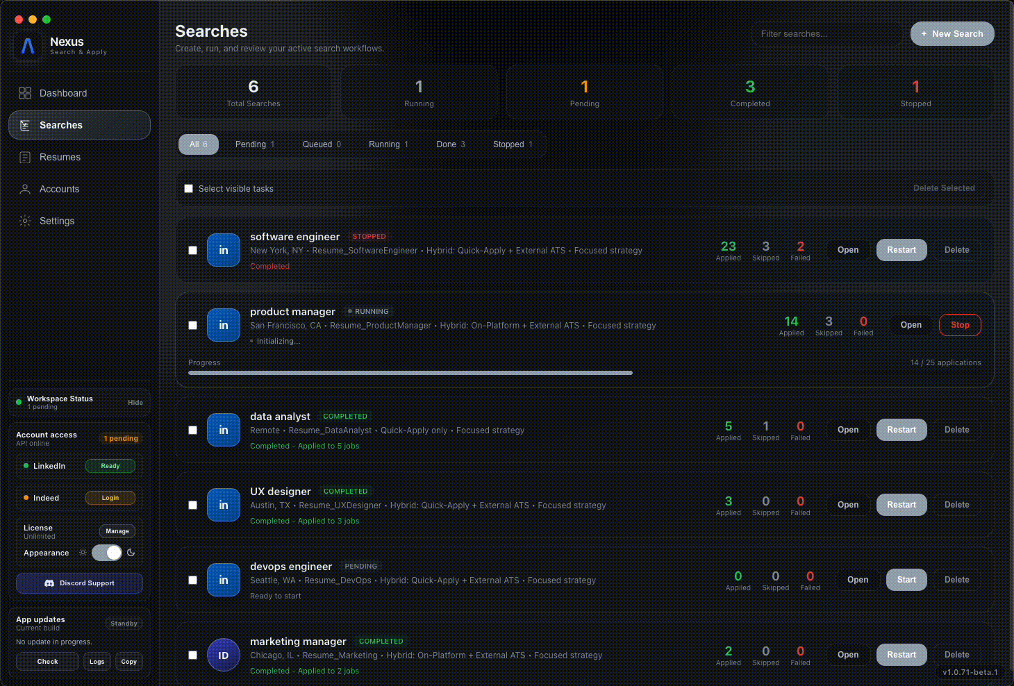 Animated Nexus demo opening a task and reviewing run details